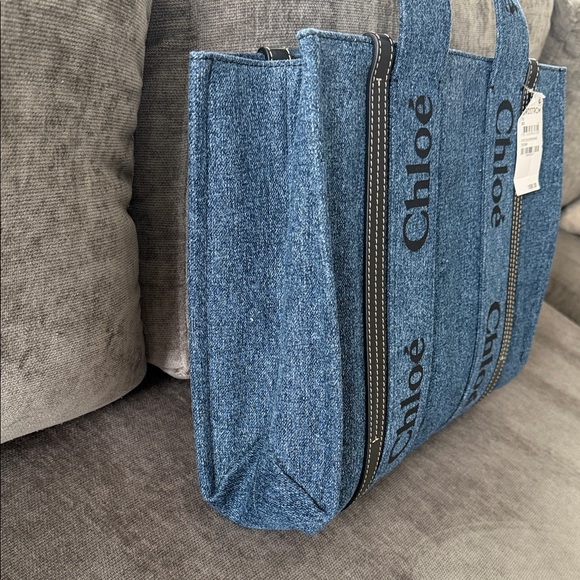 NWT Chloe Woody Denim Tote Bag - Medium - Picture 5 of 9